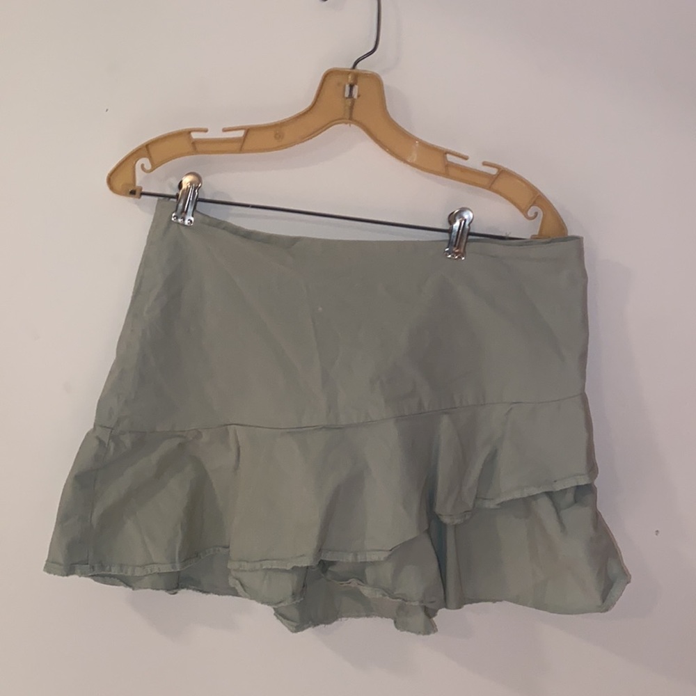Sage green fairycore style ruffle mini skirt